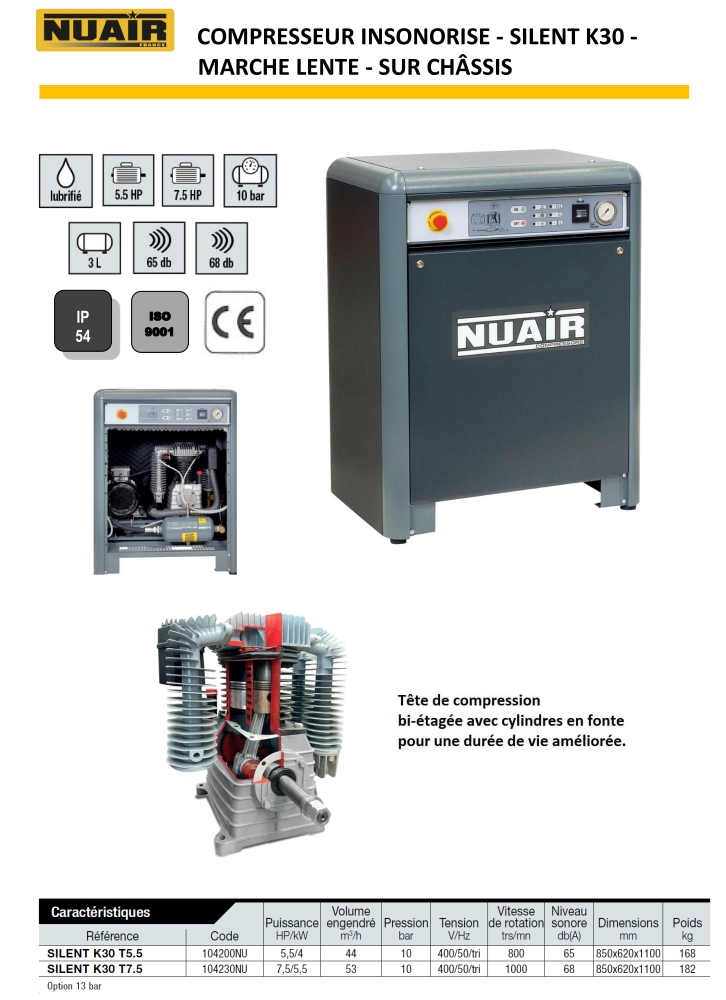 Compresseur à piston INSONORISE NUAIR A MARCHE LENTE + Cuve 500L GARANTIE 2 ANS – Image 2