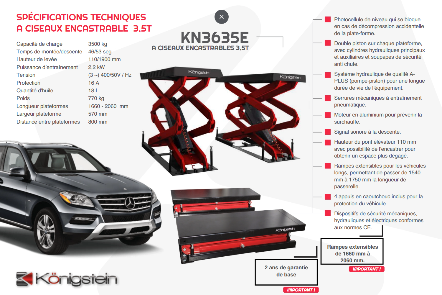 PONT ÉLÉVATEUR À DOUBLE CISEAUX - À encastrer - 3.5T - hauteur 2,14m - Königstein KN3635E – Image 7