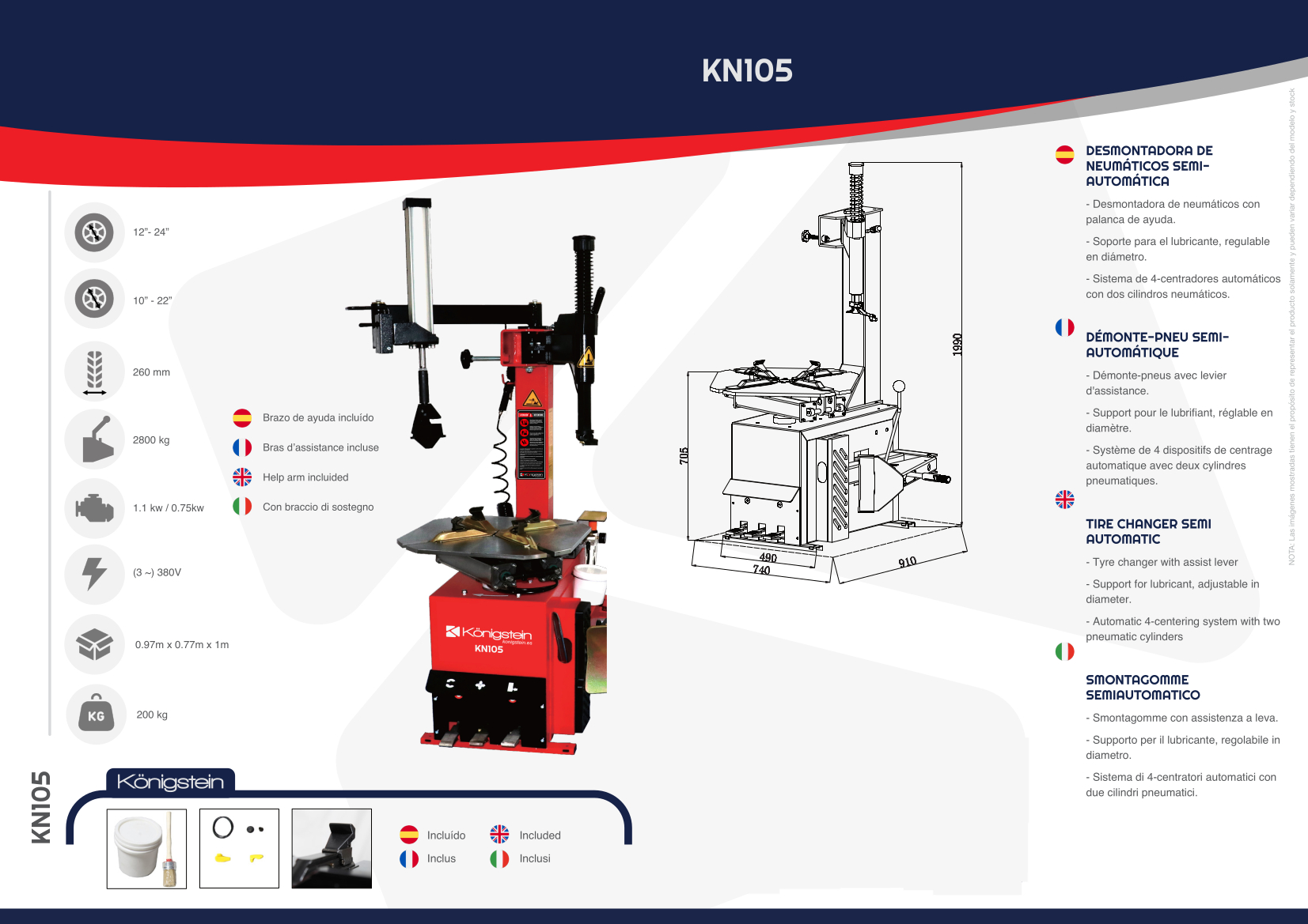 DÉMONTE-PNEU SEMI-AUTOMATIQUE 24" - Königstein KN105 – Image 3