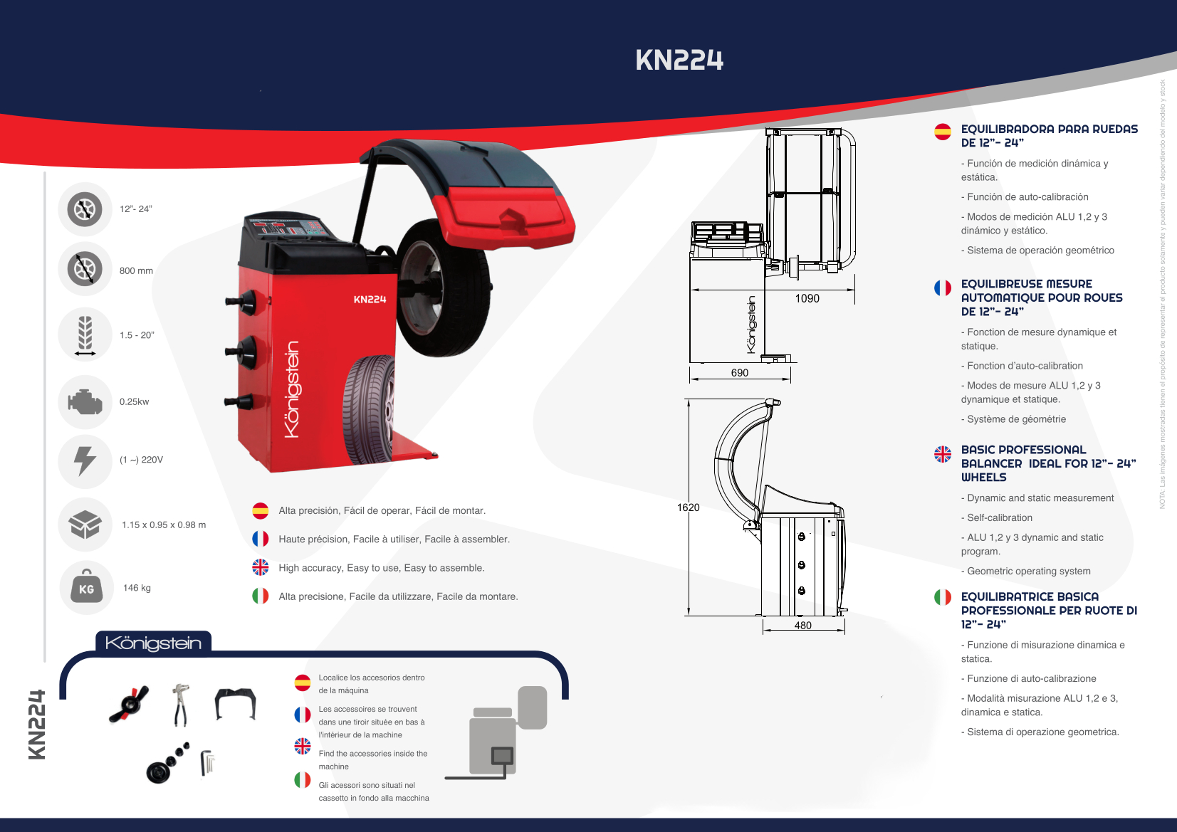 Equilibreuse Mesure automatique Pour roues de 12”- 24” - Königstein KN224 – Image 3