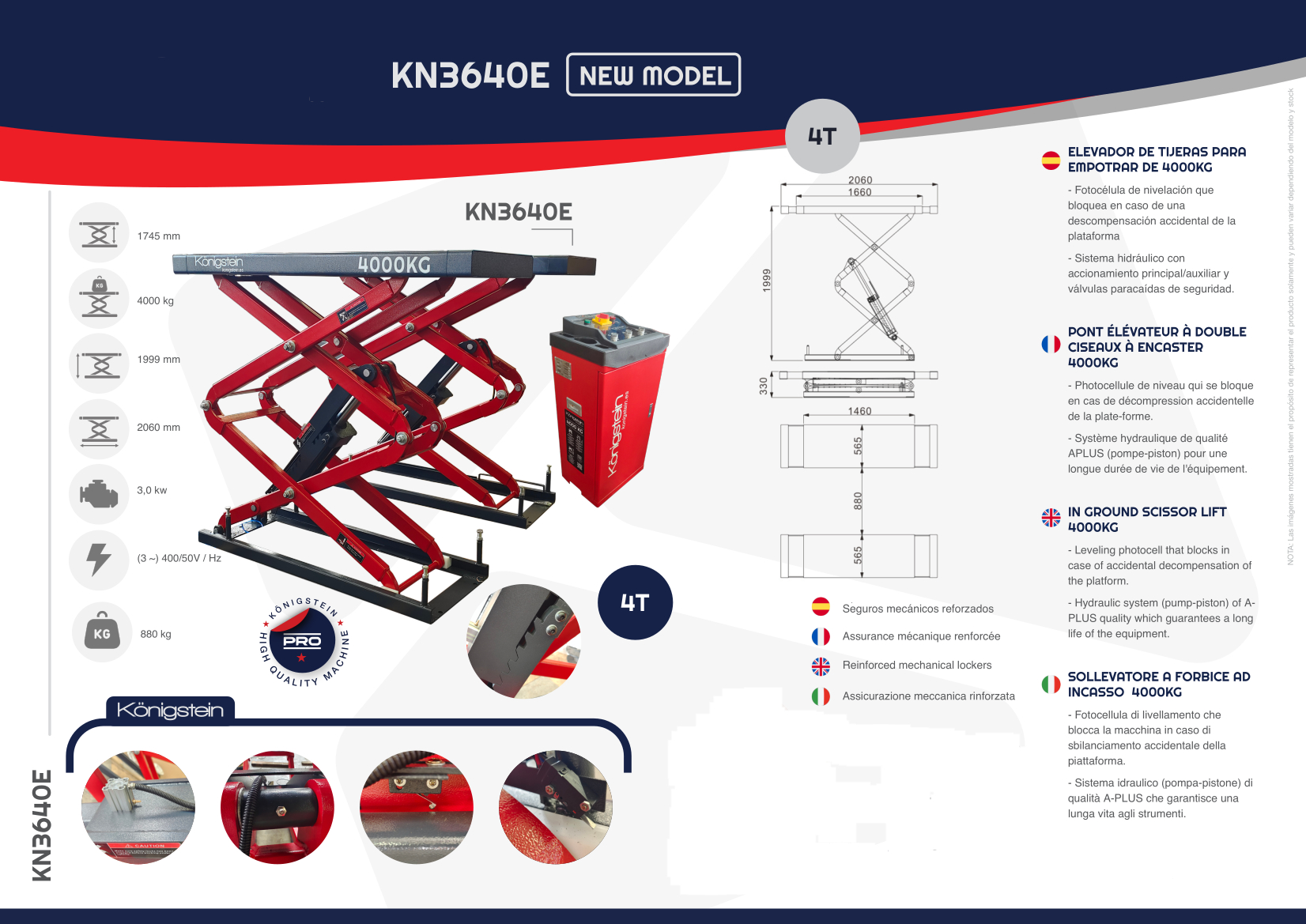 PONT ÉLÉVATEUR À DOUBLE CISEAUX - À ENCASTRER 4T - Hauteur 2m - Königstein KN3640E – Image 5