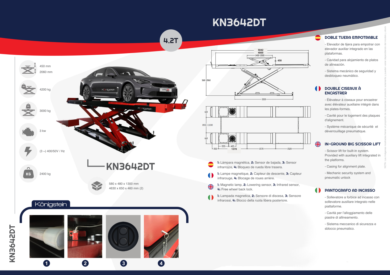 Pont élévateur à double ciseaux - A encastrer - avec élévateur auxiliaire intégré - 4200 Kg - Königstein KN3642DT – Image 2